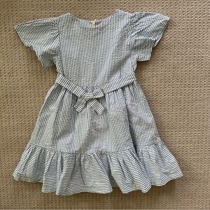 MINI BODEN Girls Size 7-8 Stripe Cotton Seersucker Fit & Flare Dress Blue